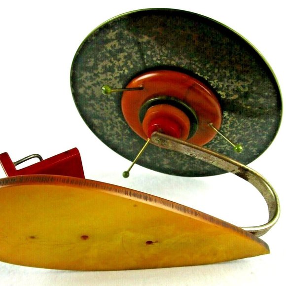 OOAK Bakelite Vintage business Card Holder UFO space alien mid century modern - Picture 2 of 8